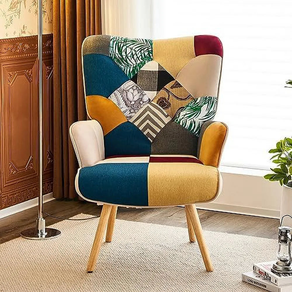 High Back Accent Chair with Linen Fabric and Wood Feet G376125