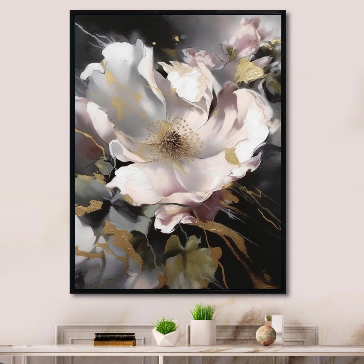 White And Gold Floral Daisy Framed Wall Decor 16 in. wide x 32 in. high D62769
