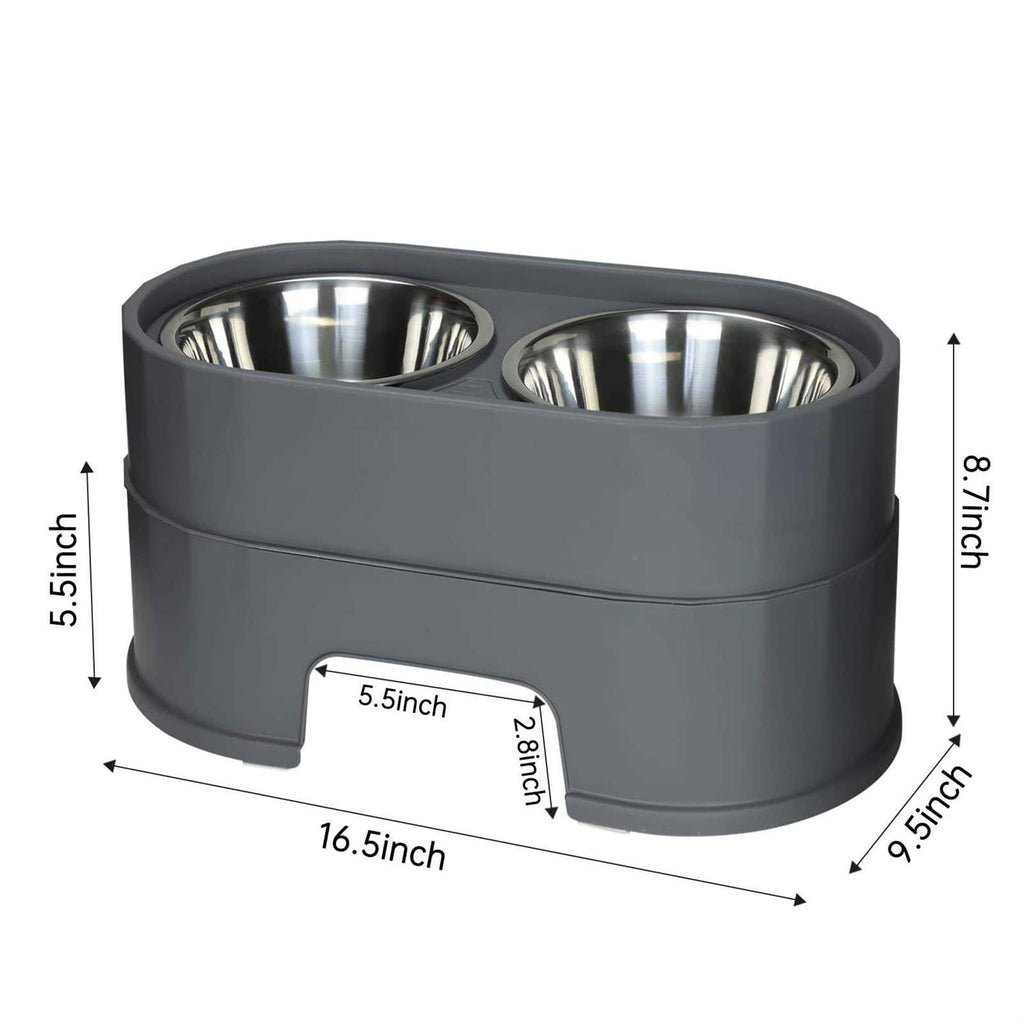Raised Stainless Steel Dog Bowls Adjustable Double Bowl with Stand S567842