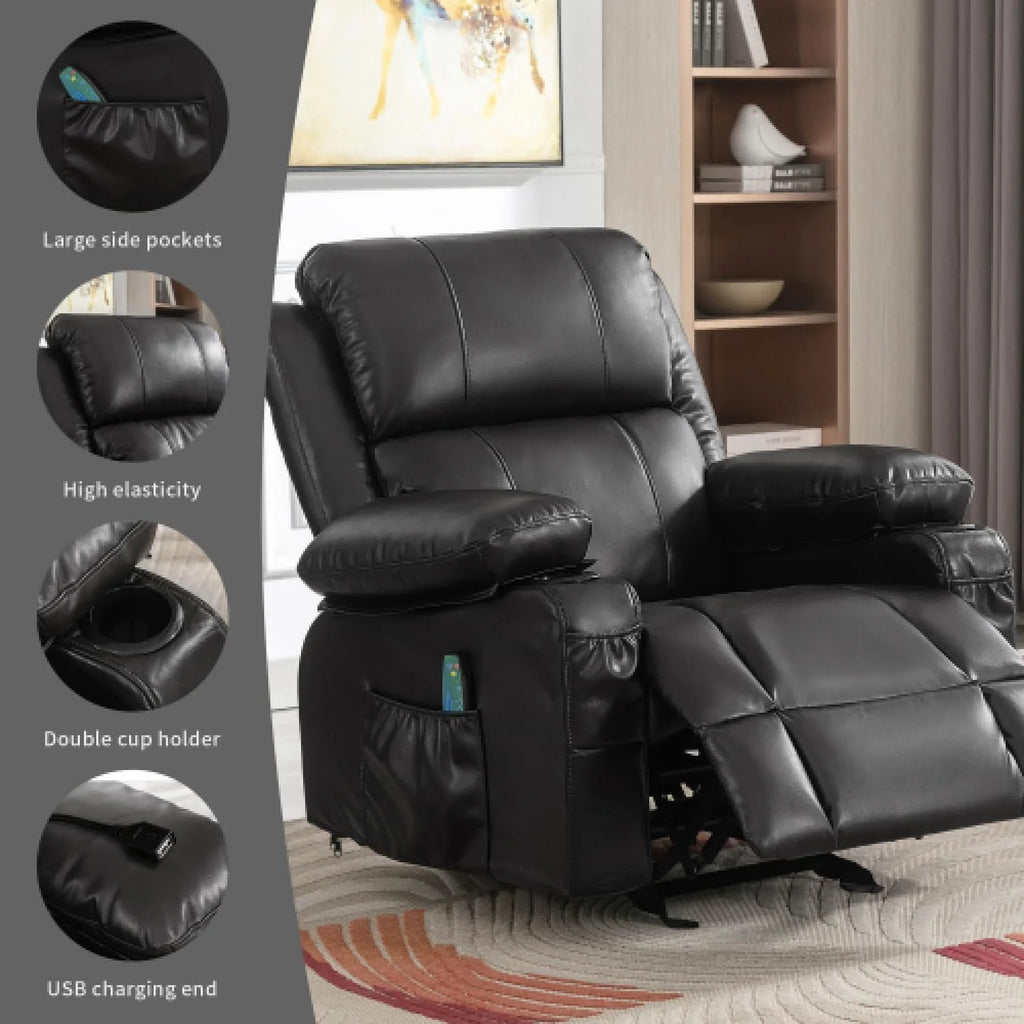Oversized Leather Power Rocker Recliner with Heat and Massage J360