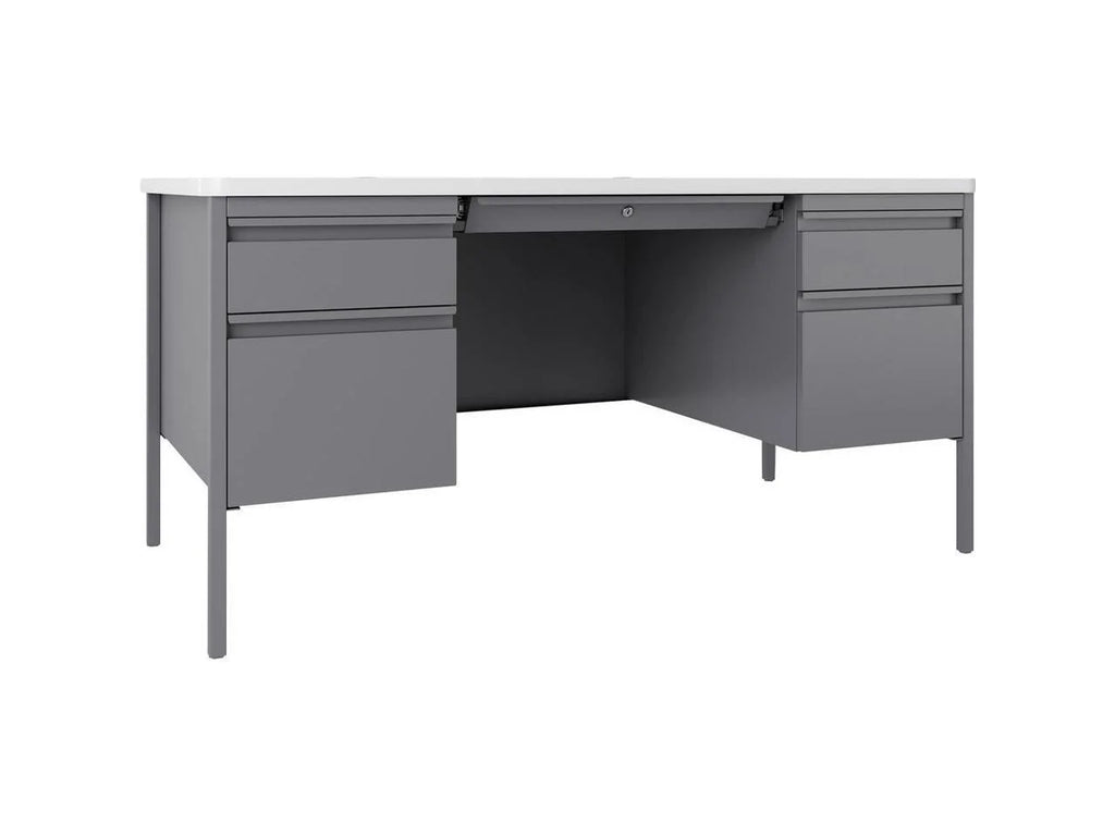 60" x 30" White Laminate Steel Double Pedestal Desk U81060