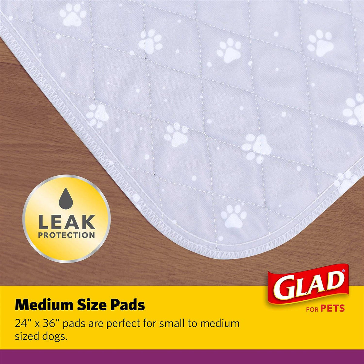 Washable Training Pads Size 2 Pack Gray with Paw Prints N73657