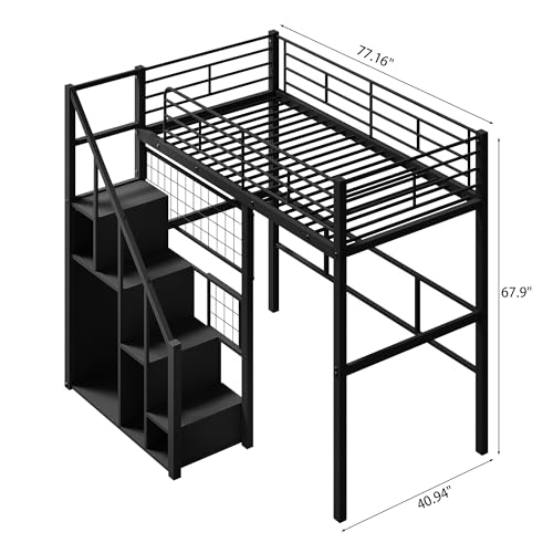 Full Size Black Metal Loft Bed with Desk and Wardrobe J370