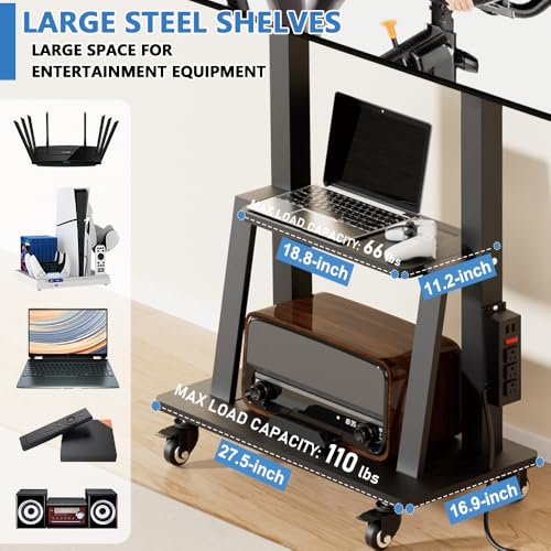 Black Rolling TV Stand with Power Outlet, Height Adjustable for 32-75 inch TV S6619