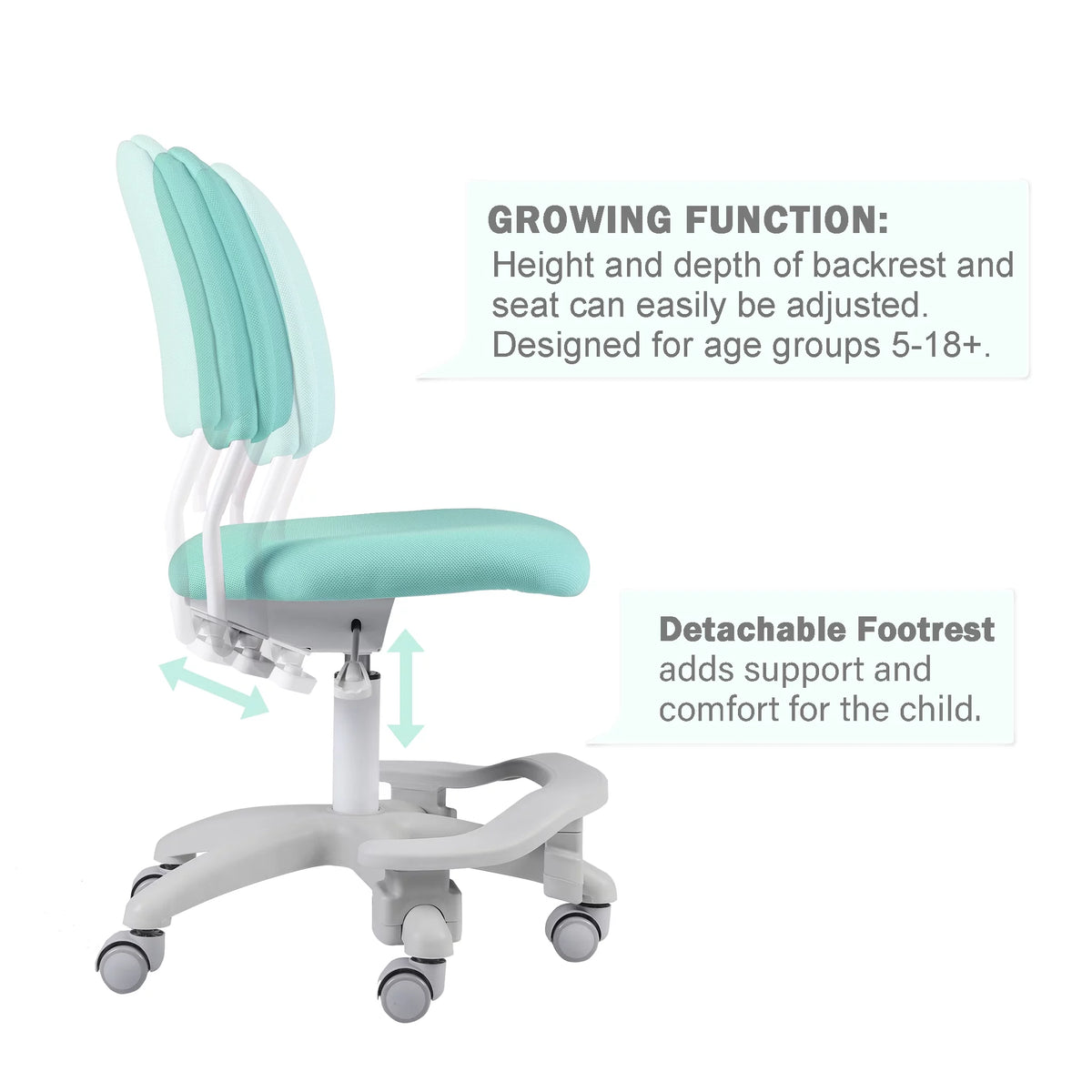 Green Adjustable Kids Desk Chair with Footrest and Lumbar Support W263867
