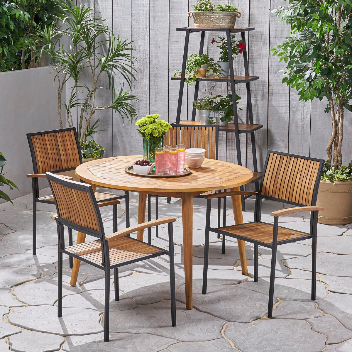 4 Seater Acacia Wood Circular Dining Set N982