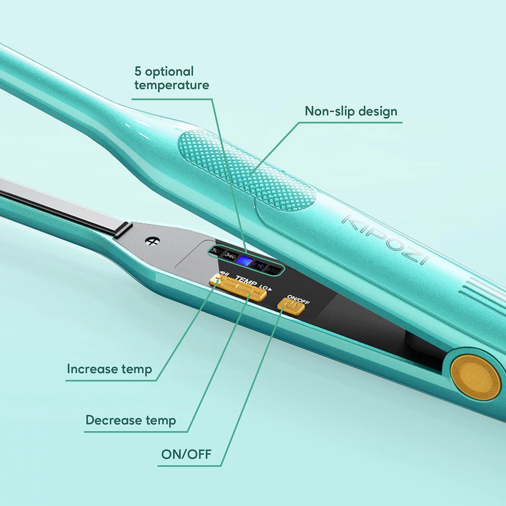 Green 0.3" Titanium Pencil Flat Iron Hair Straightener T9421