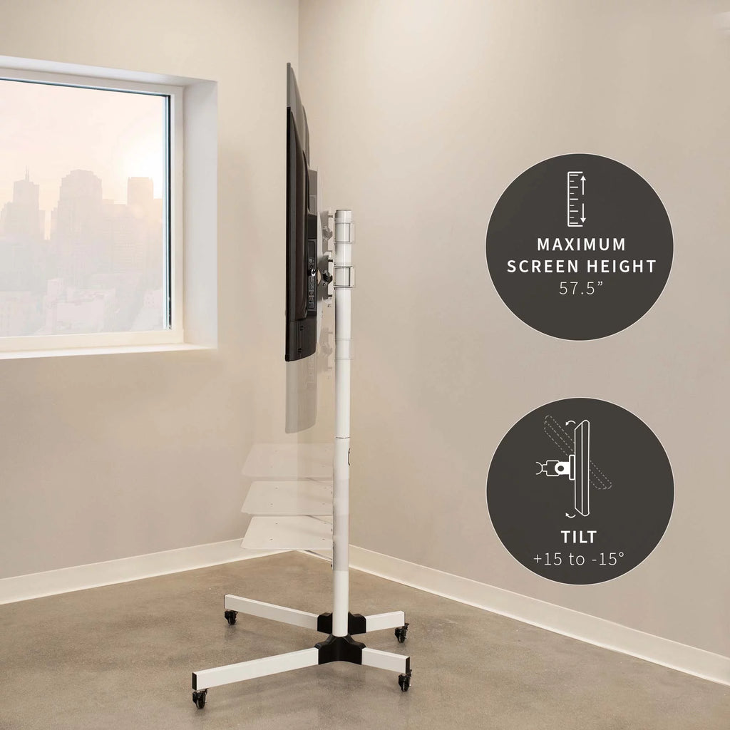 White Mobile TV Cart for 32" to 83" Flat Panel B566