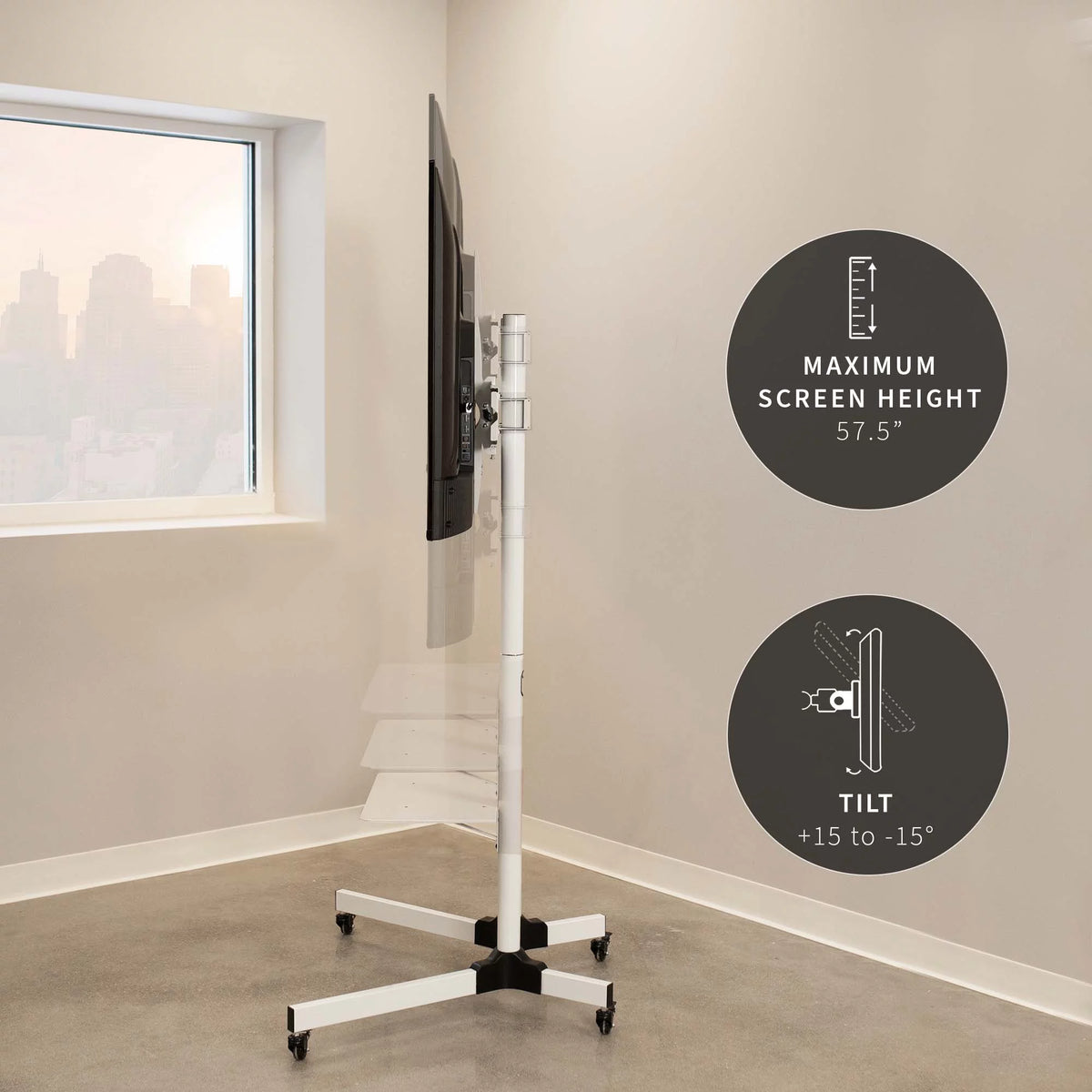 White Mobile TV Cart for 32" to 83" Flat Panel B566