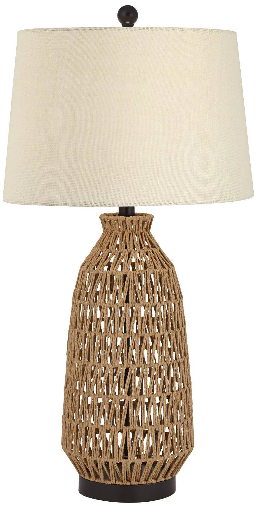 29" Tall Natural Rattan Wicker Table Lamp with Oatmeal Fabric Shade H912905