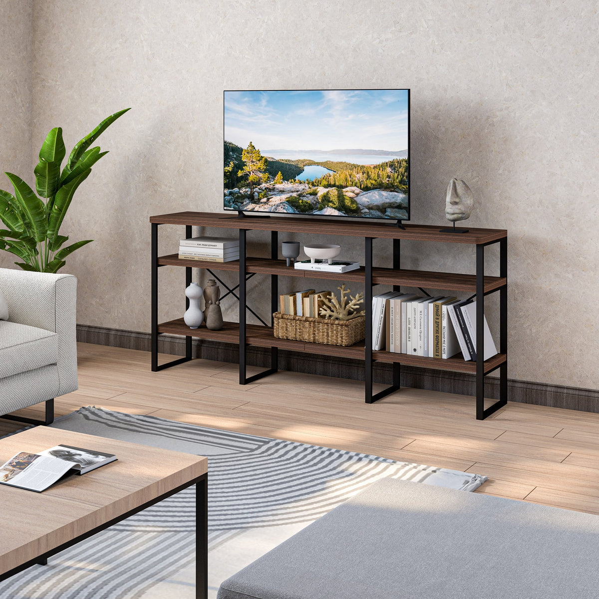 70" TV Stand with Wood Shelves T5673