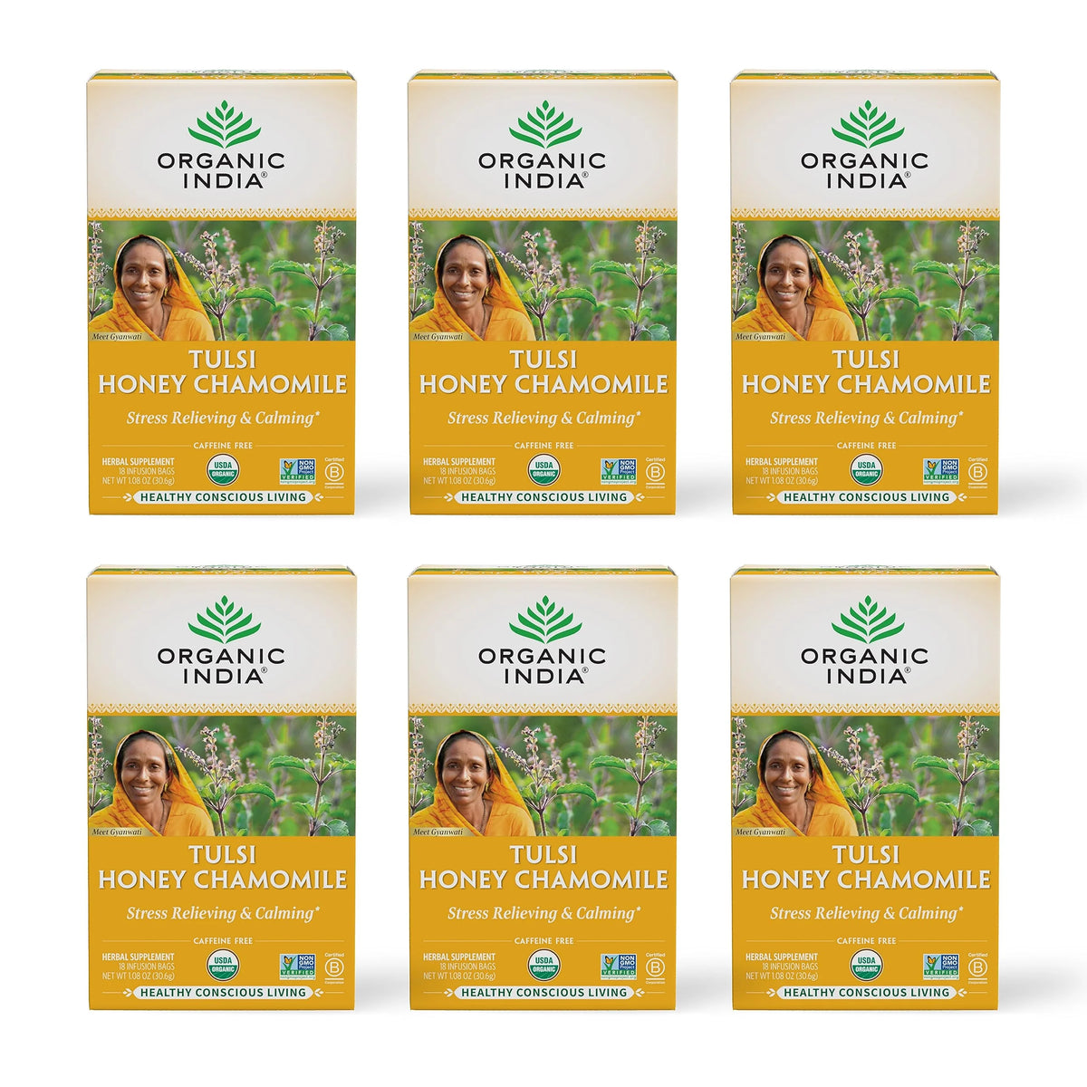 Honey Chamomile Herbal Tea, Caffeine-Free, 18 Infusion Bags, 6 Pack M1642