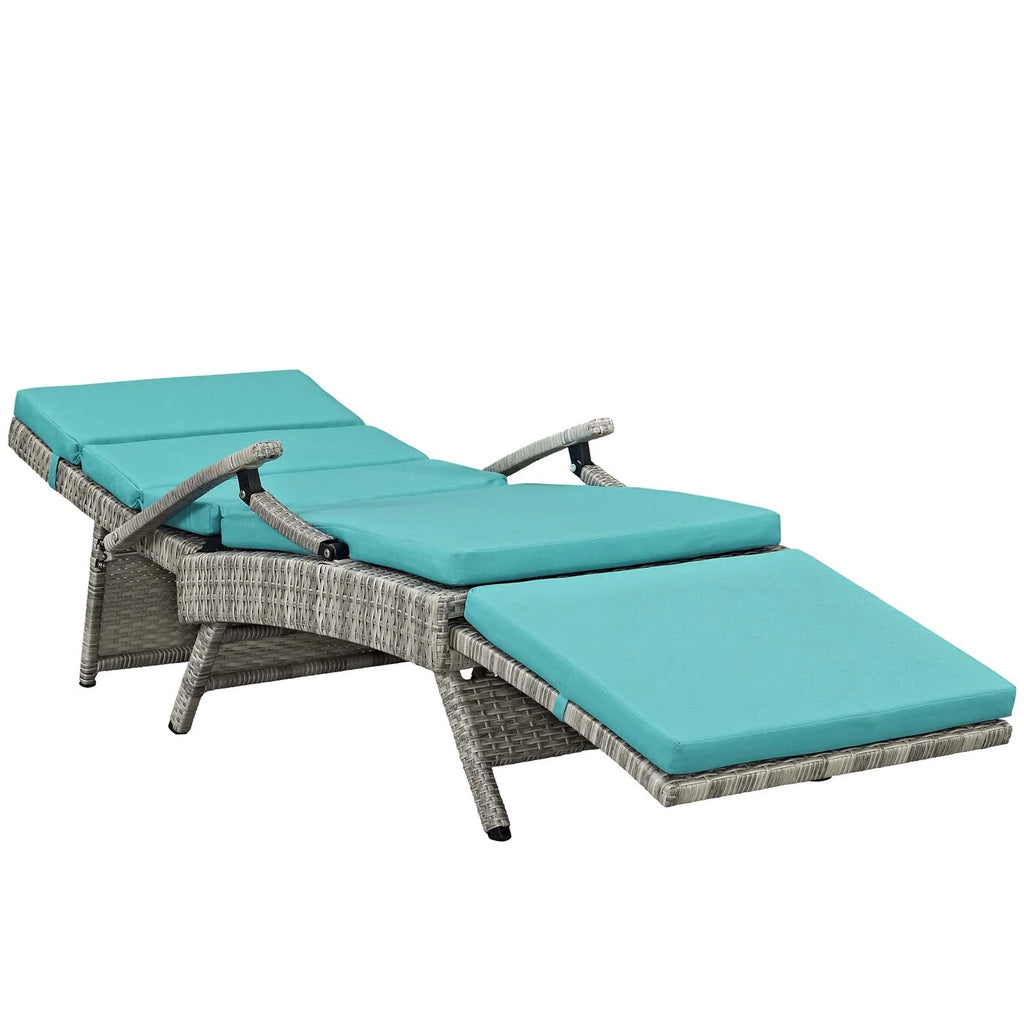 Light Gray Turquoise Wicker Rattan Outdoor Lounge Chair N3548