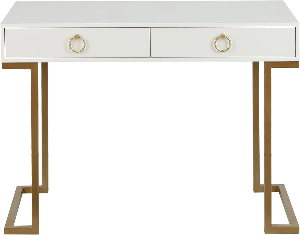 White Gold 2 Drawer Wood Metal Desk P6078