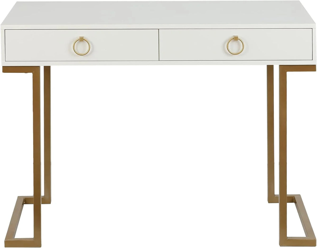 White Gold 2 Drawer Wood Metal Desk P6078
