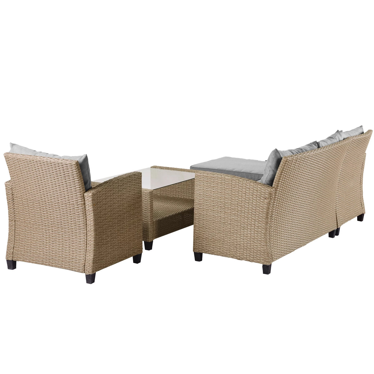 4 Piece All-Weather Wicker Patio Sectional Sofa Set with Cushions I829066