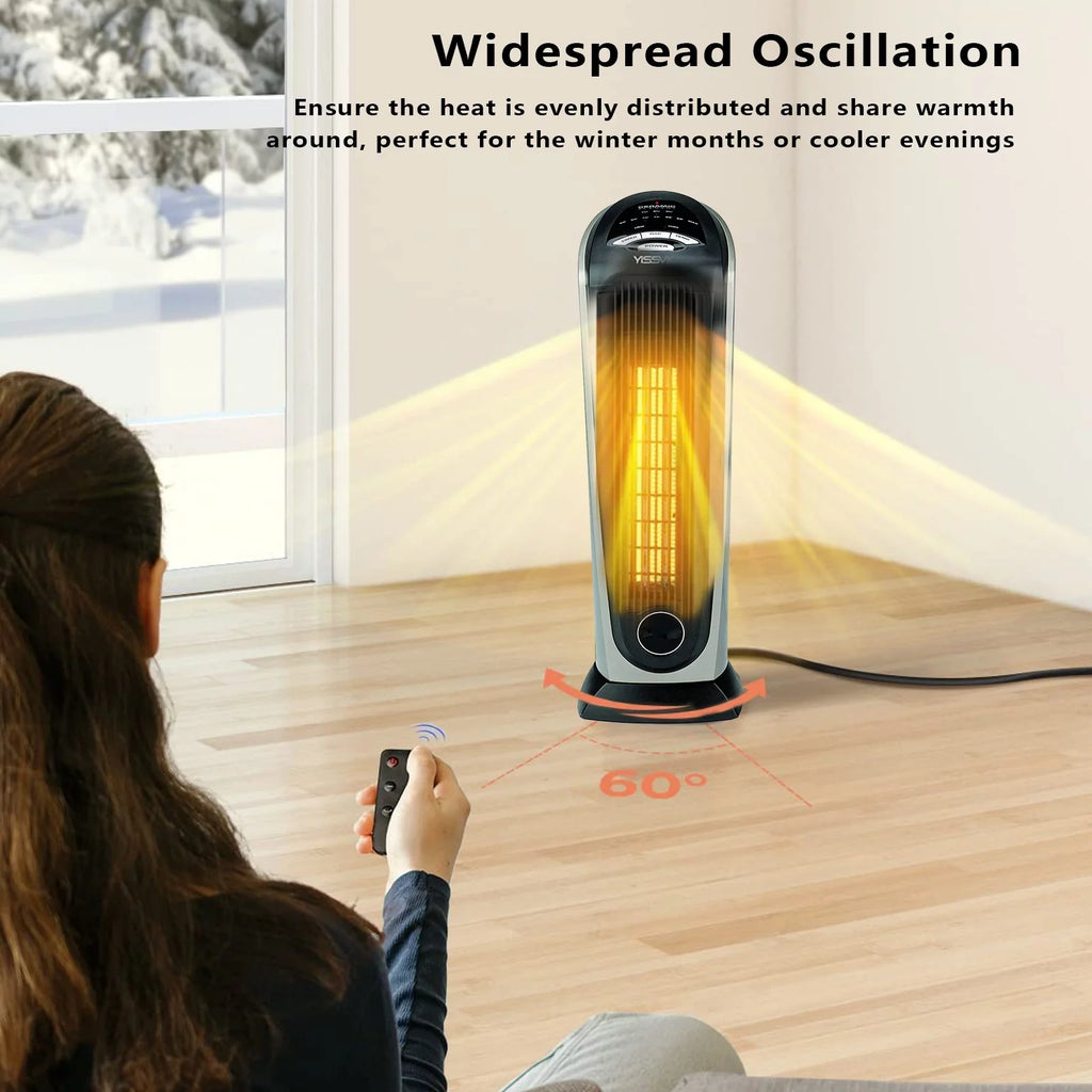 Oscillating Tower Space Heater with Adjustable Thermostat Timer & Remote Control, 22.5 Inches 1500W Grey/Black N26459