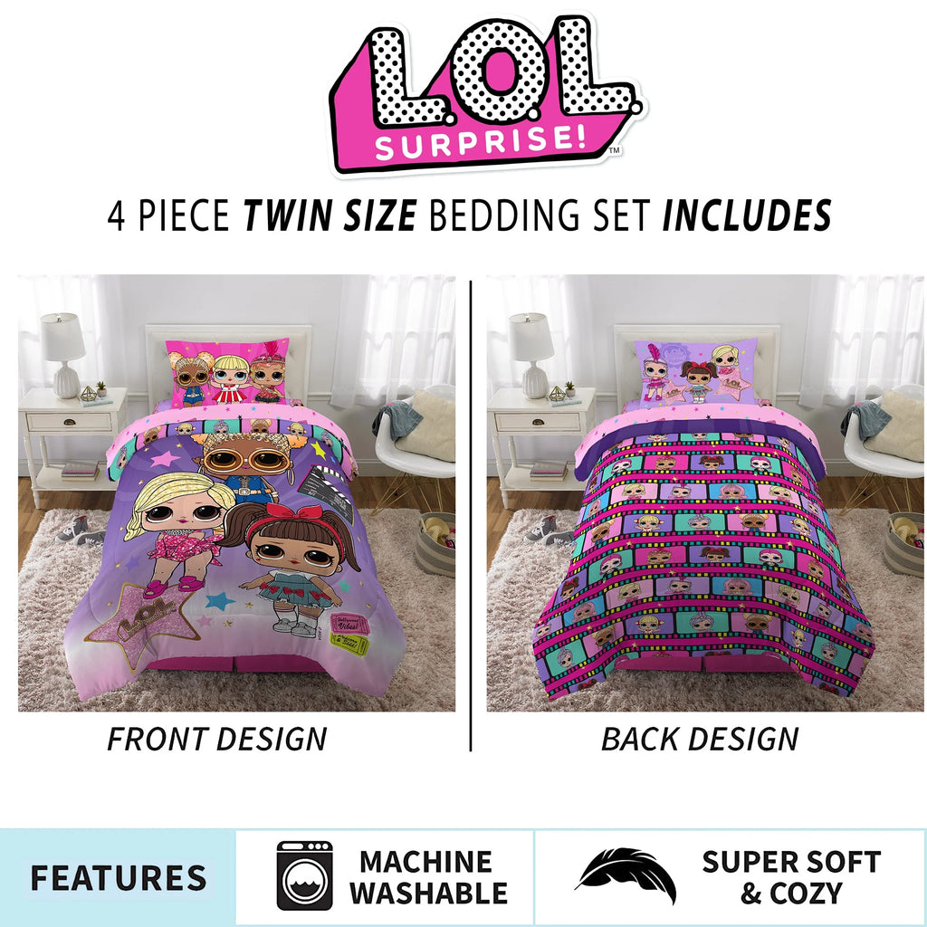 Kids Twin Bed in a Bag, Comforter and Sheets, Purple and Pink Y56080