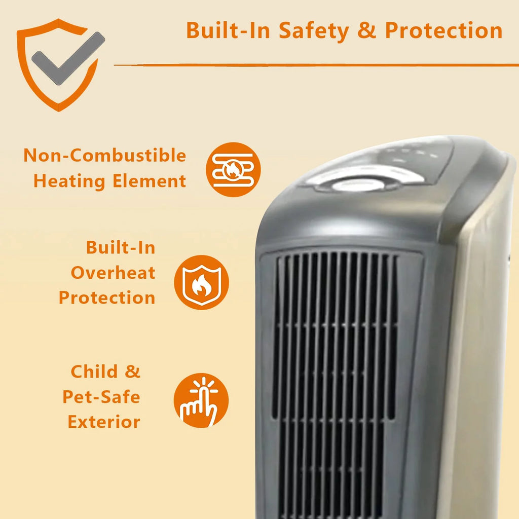 Oscillating Tower Space Heater with Adjustable Thermostat Timer & Remote Control, 22.5 Inches 1500W Grey/Black N26459