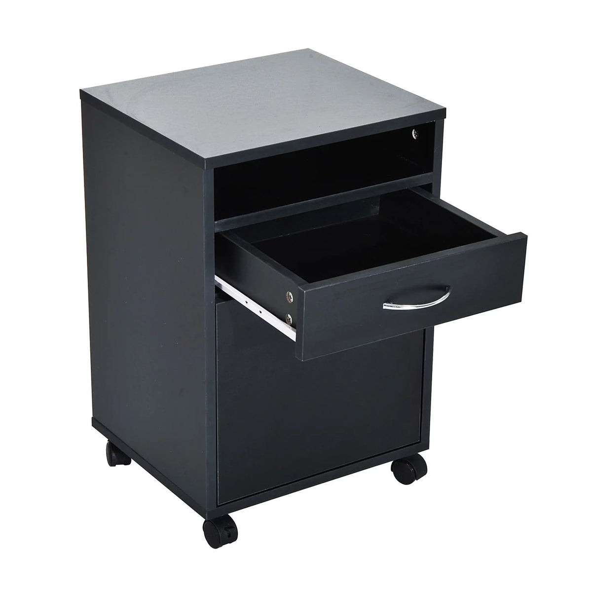24" Rolling End Table Cart Nightstand Organizer, Black C958