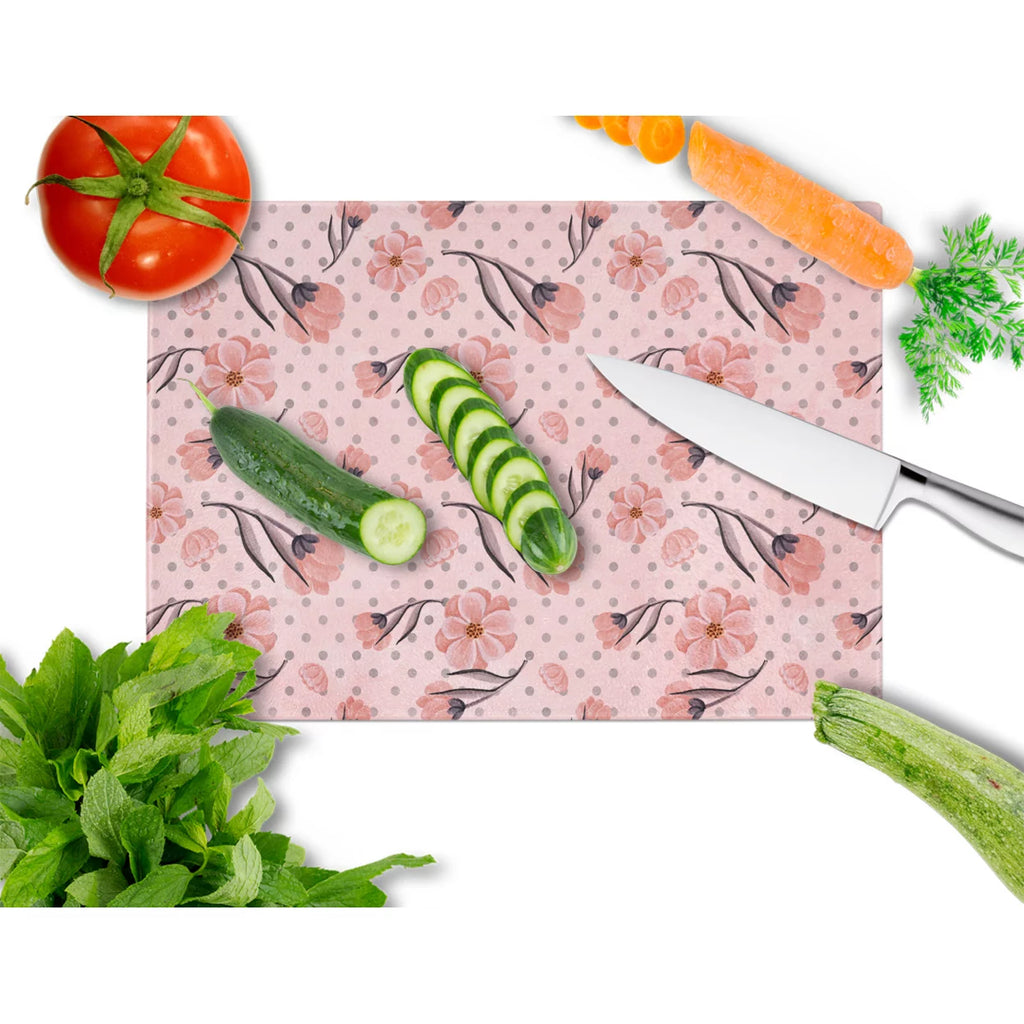 Pink Flowers and Polka Dots Glass Cutting Board W9420