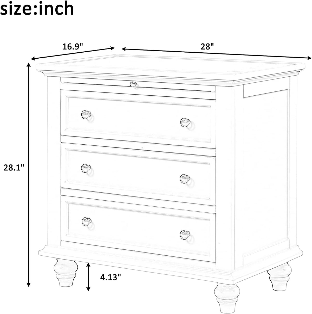 Black 3 Drawer Pine Wood Dresser B32807