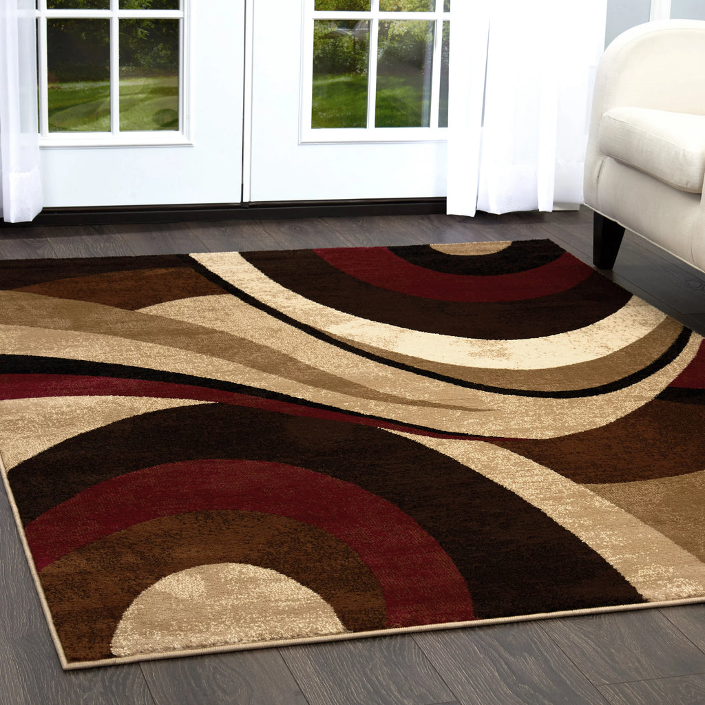 Brown Red Round Abstract Area Rug R20283