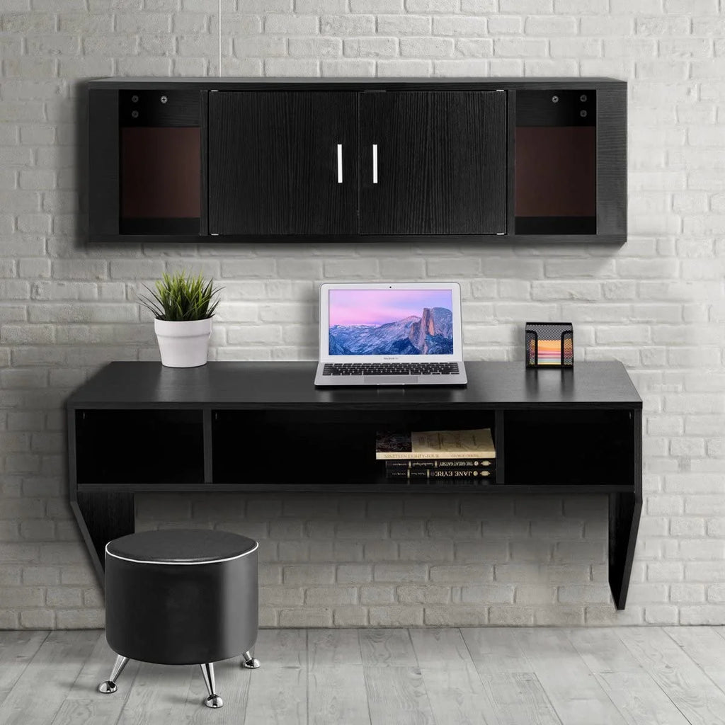 Wall Mounted Floating Computer Desk with Shelves Black X38455