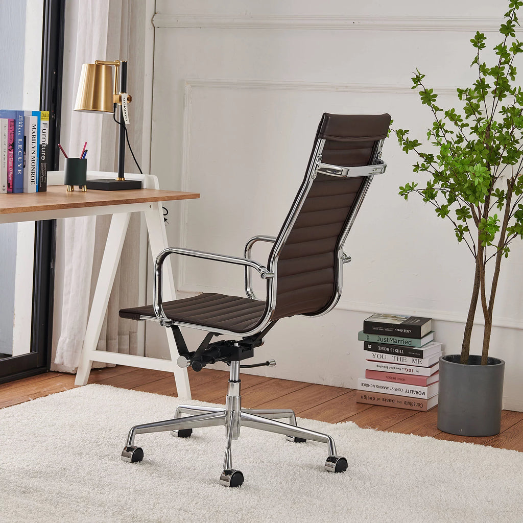 High Back Executive Office Chair with Armrest Adjustable Swivel Vegan Leather Brown I985903