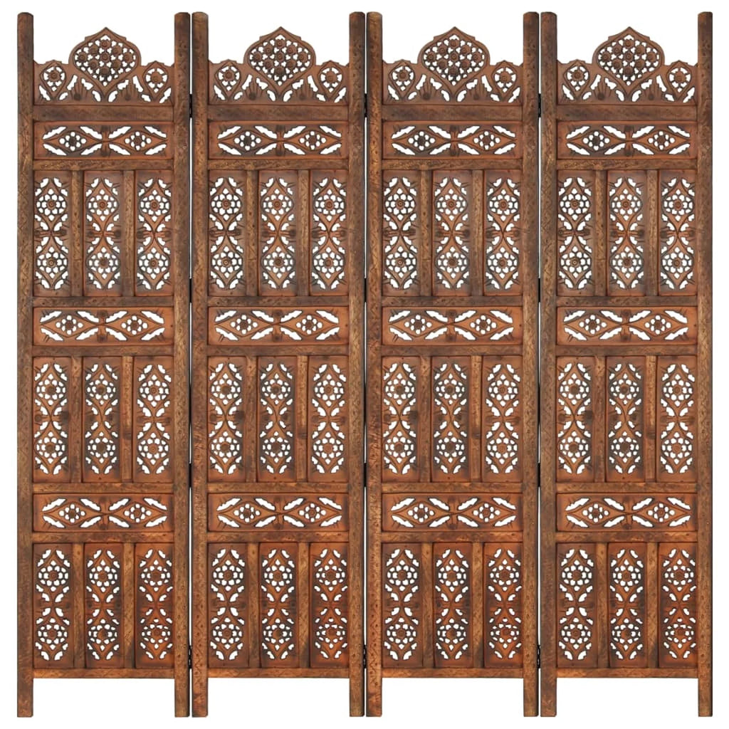 Hand Carved 4-Panel Mango Wood Room Divider Q105