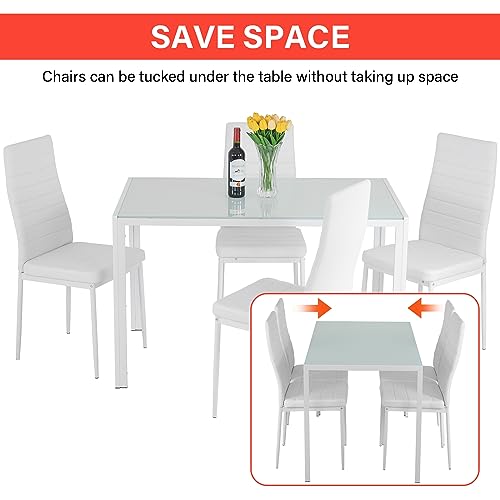 5-Piece Glass Dining Table Set with 4 Upholstered Chairs X544