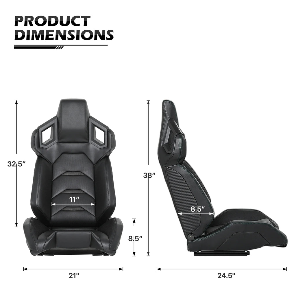 Black Ergonomic Racing Seat with Adjustable Slide J980946