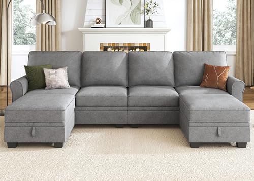 Light Grey U Shaped Sectional Sofa with Storage Seat W66378