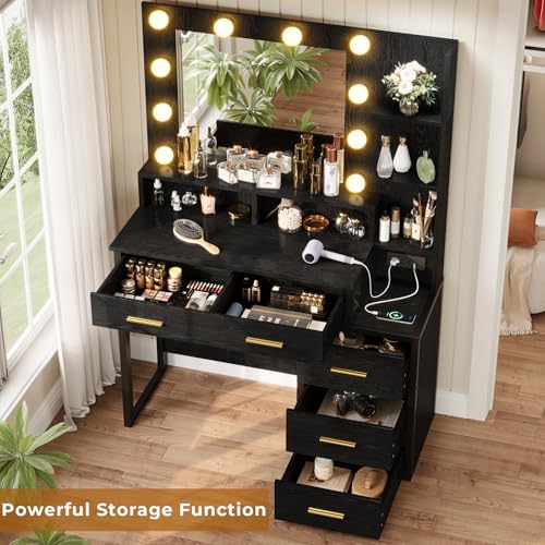 Vintage Vanity Table with Lighted Mirror and Drawers W794486