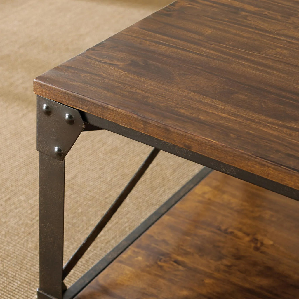 Square End Table Distressed Tobacco Brown Metal Frame M63568