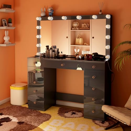 White Vanity Desk with Mirror and 11 Drawer F7938