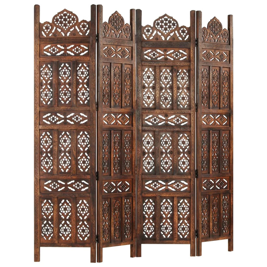 Hand Carved 4-Panel Mango Wood Room Divider Q105