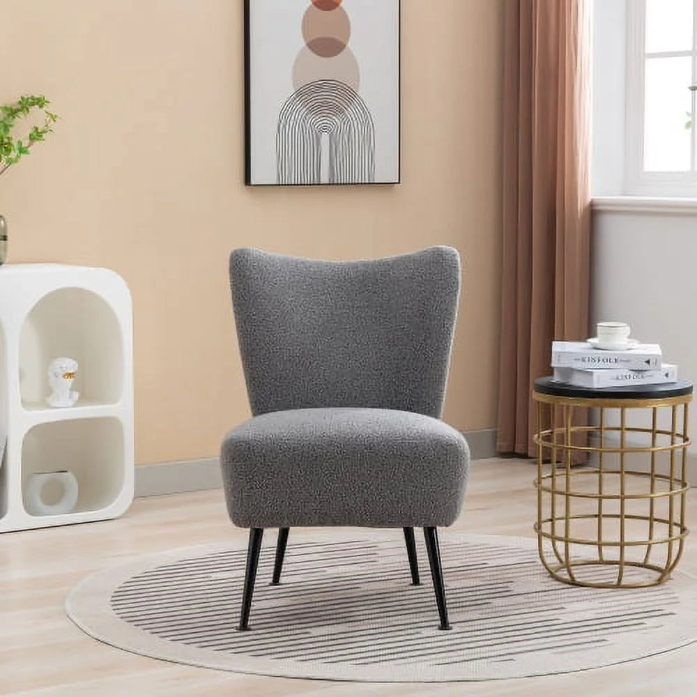 Gray Boucle Upholstered Armless Accent Chair J35592