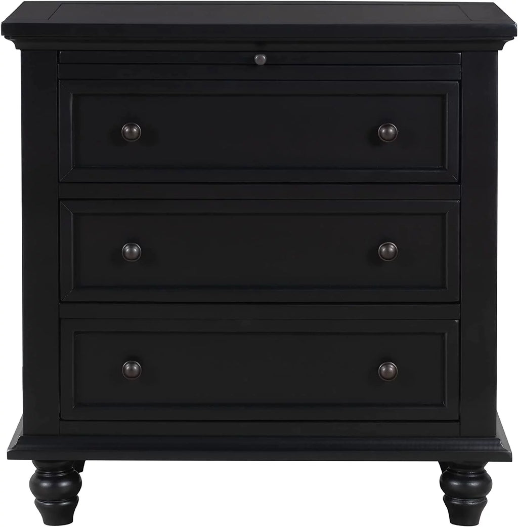 Black 3 Drawer Pine Wood Dresser B32807