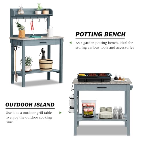Outdoor Potting Bench Table with Storage Drawer and Removable Shelf Rack G4151