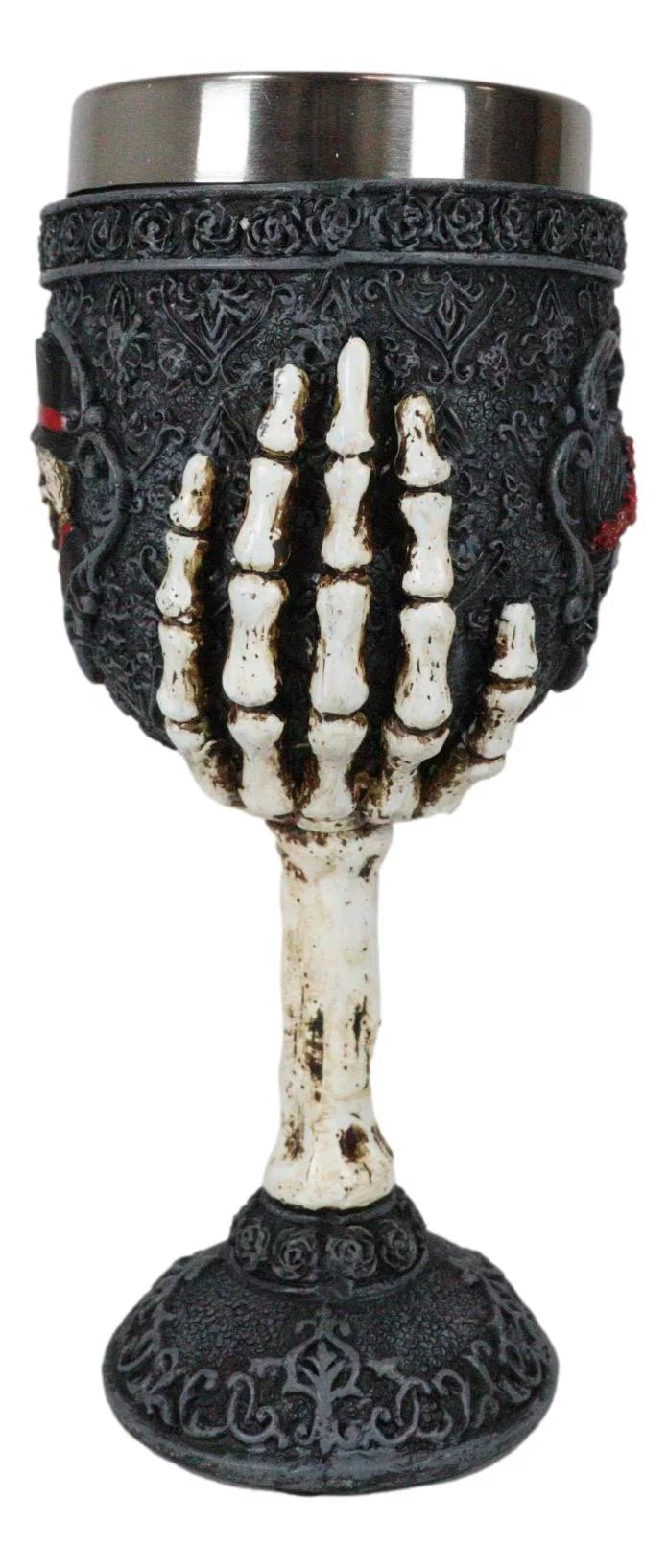 Gothic Day Of The Dead Skeleton Skull Bride And Groom Black Roses Wine Goblet C176482