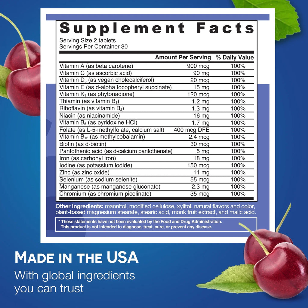 Cherry Flavored Vegan Multivitamin Tablets B324994