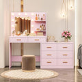 Black Vanity Desk with Mirror and Lights, 8 Storage Drawers U307