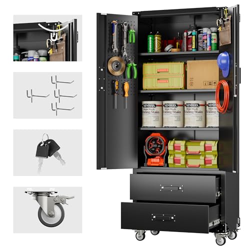 Black Metal Garage Storage Cabinet with Pegboard Z71677