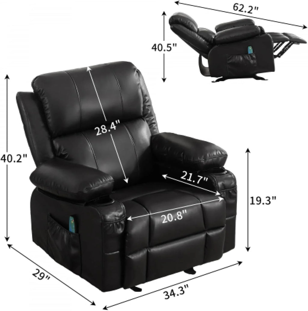 Oversized Leather Power Rocker Recliner with Heat and Massage J360