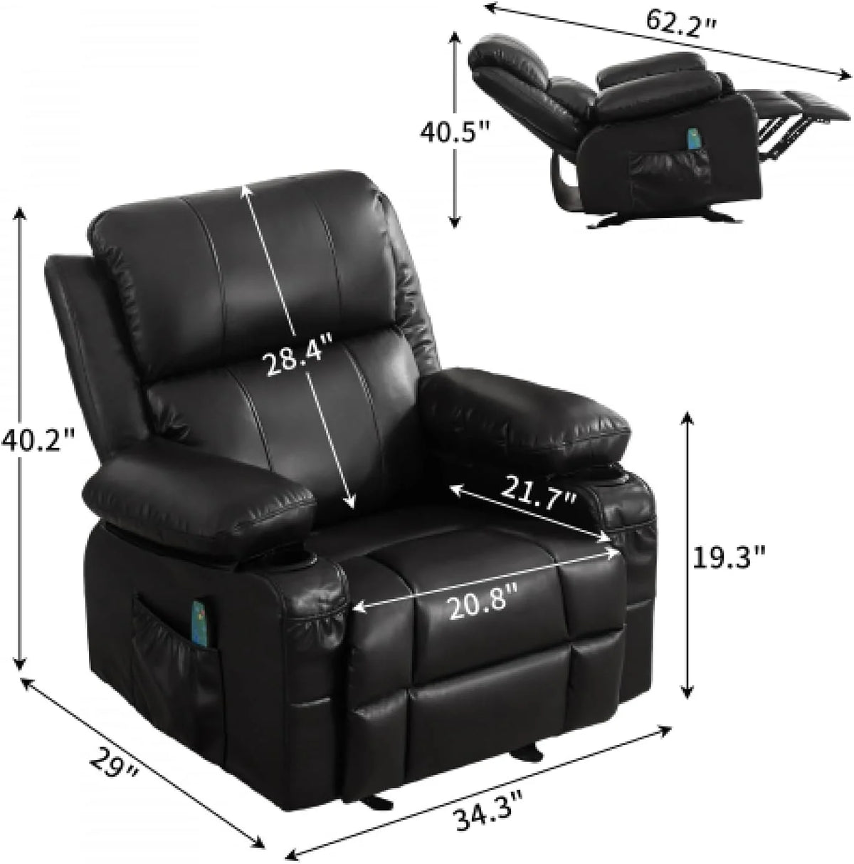 Oversized Leather Power Rocker Recliner with Heat and Massage J360