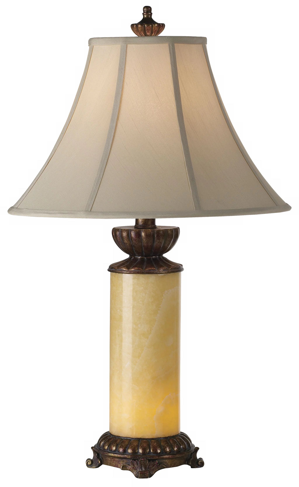 Traditional Table Lamp with Nightlight Bronze Onyx Column Off White Bell Shade R9417