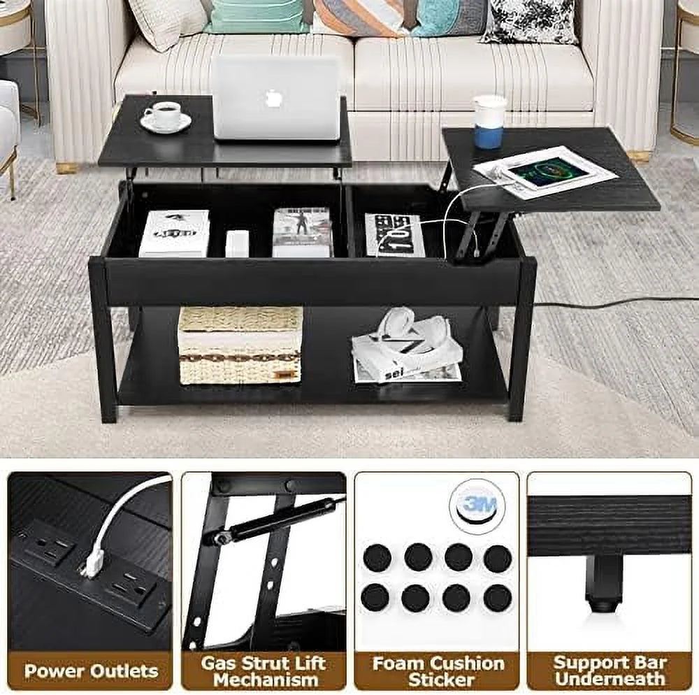42.5" Lift Top Coffee Table with Hidden Compartment and USB Ports D85758