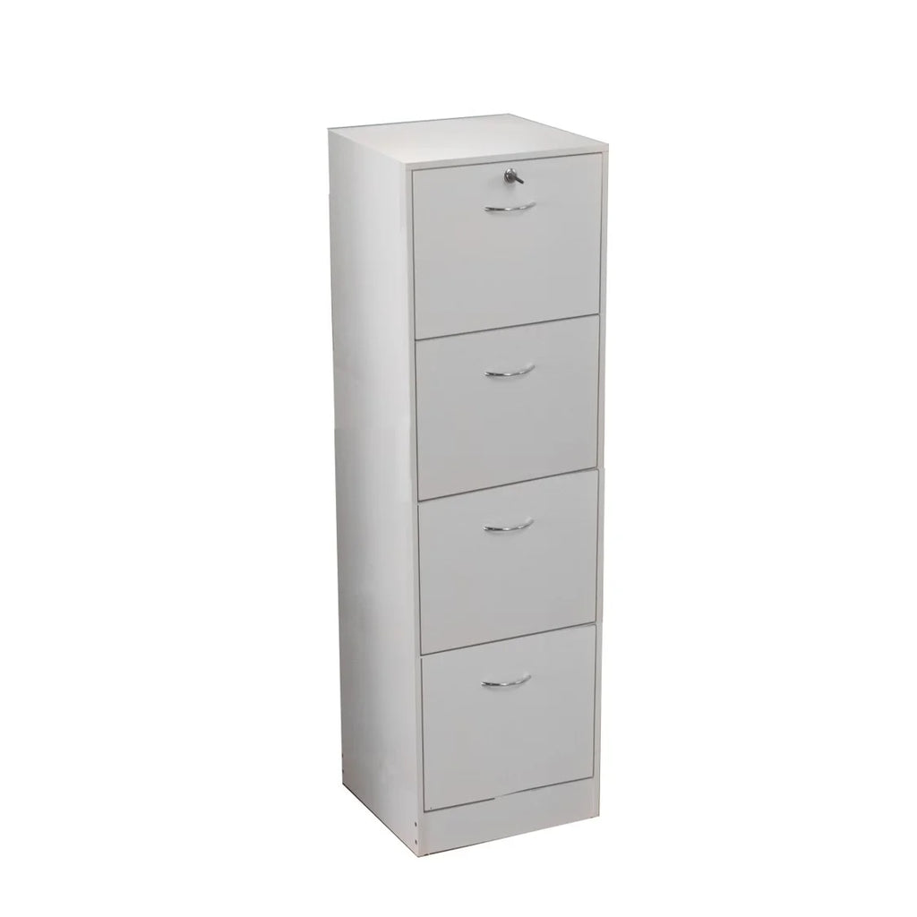 White 4 Drawer Wood Lockable Filing Cabinet D69224