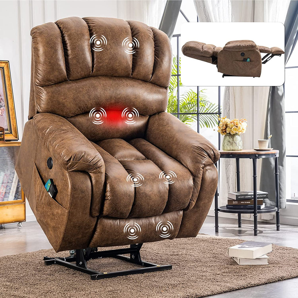 Brown Dual Motor Large Electric Lift Recliner Chair with Heated Massage C4272